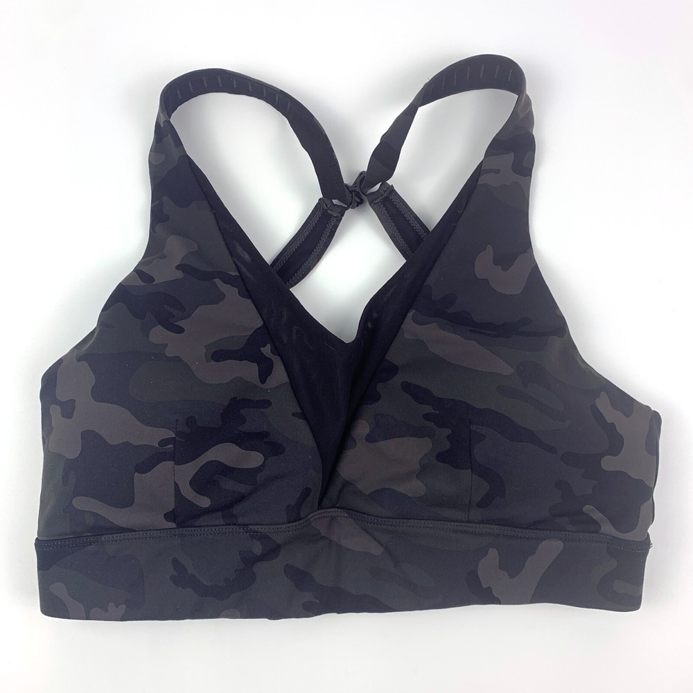 Zyia Active Womens L Forest Black Camo Sports Padded Bra‎ Mesh Adjustable Straps